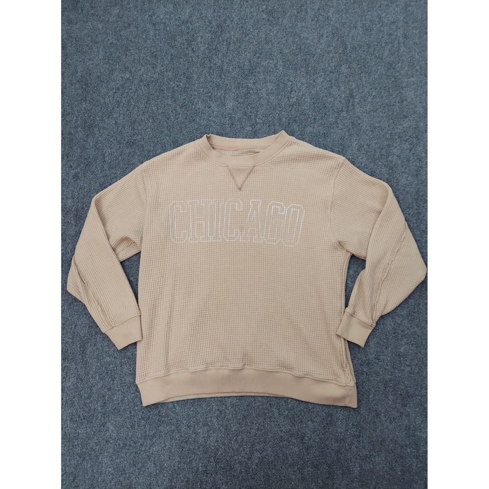 Aerie Chicago Sweater Womens Small Beige Waffle Knit Thermal Pullover Oversized